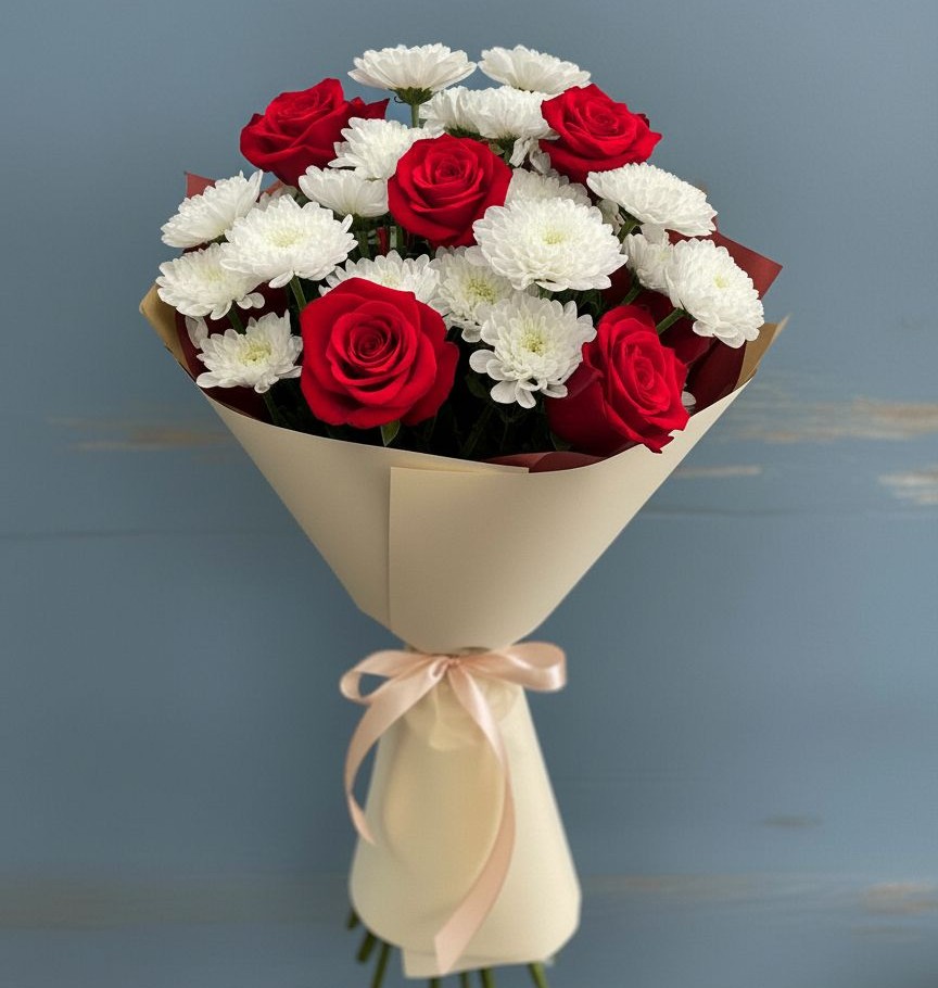 Букет цветов из: Розы и Хризантемы в Тарбагатае Республики Бурятия