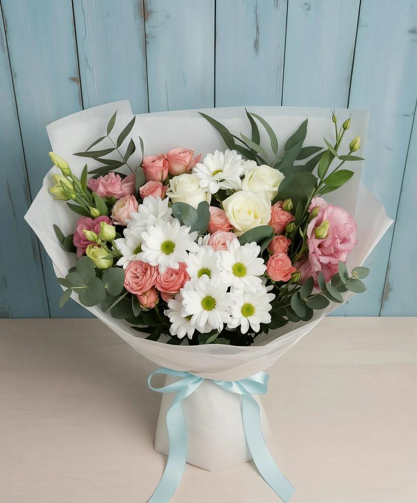 Букет цветов из: Розы, Лизиантусы и Хризантемы в Тарбагатае Республики Бурятия