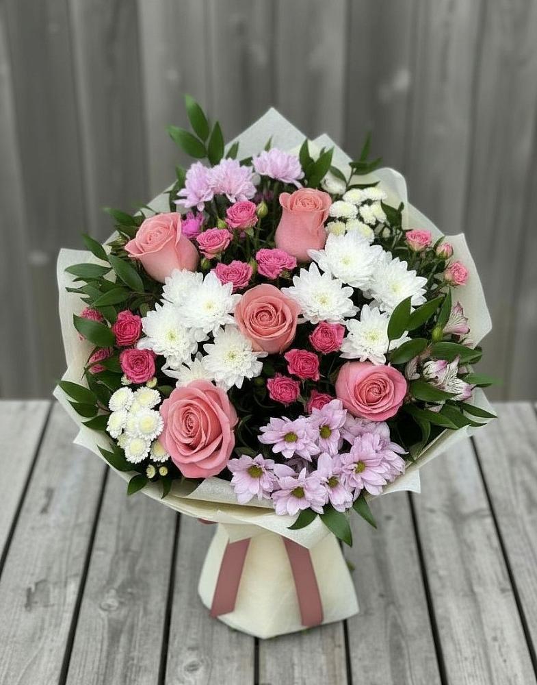 Букет цветов из: Альстромерии, Гвоздики, Розы и Хризантемы в Тарбагатае Республики Бурятия
