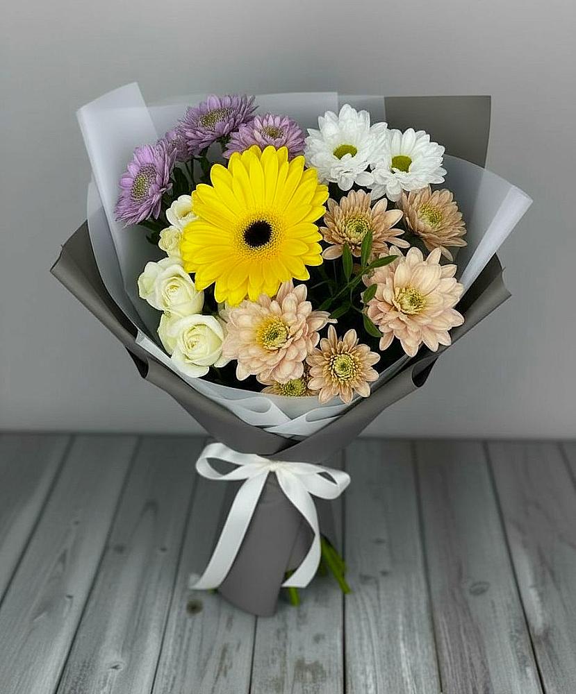 Букет цветов из: Розы, Герберы и Хризантемы в Тарбагатае Республики Бурятия