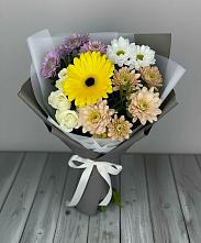 Букет цветов из:  Розы, Герберы и Хризантемы в Тарбагатае Республики Бурятия