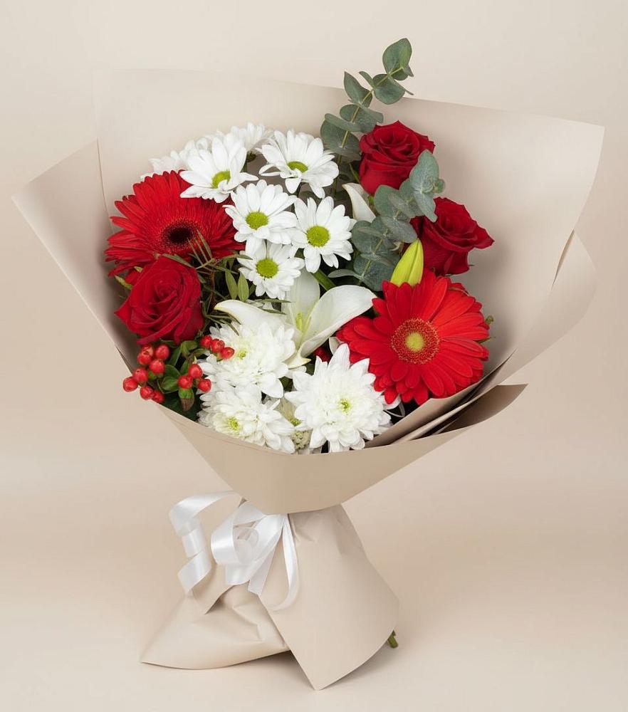 Букет цветов из: Розы, Хризантемы, Герберы и Лилии в Тарбагатае Республики Бурятия