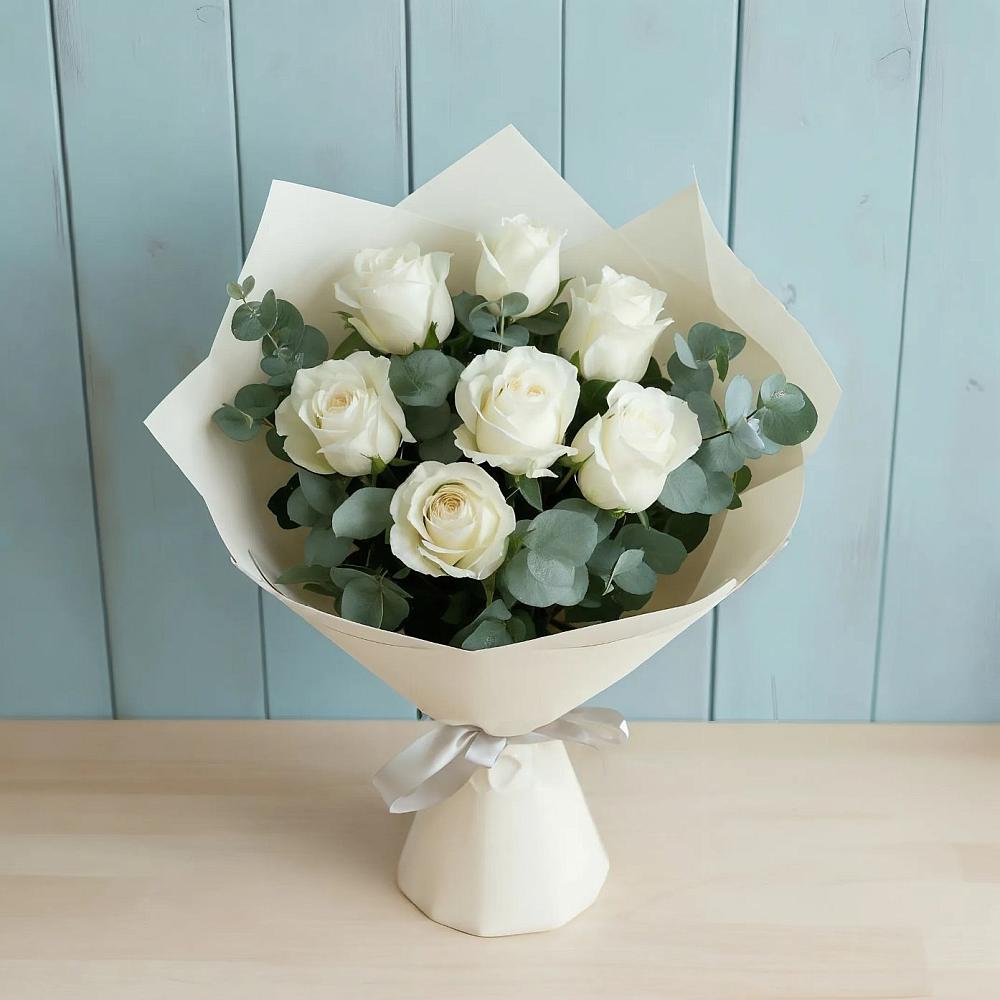 Букет Белые розы в Эвкалипте в Тарбагатае Республики Бурятия