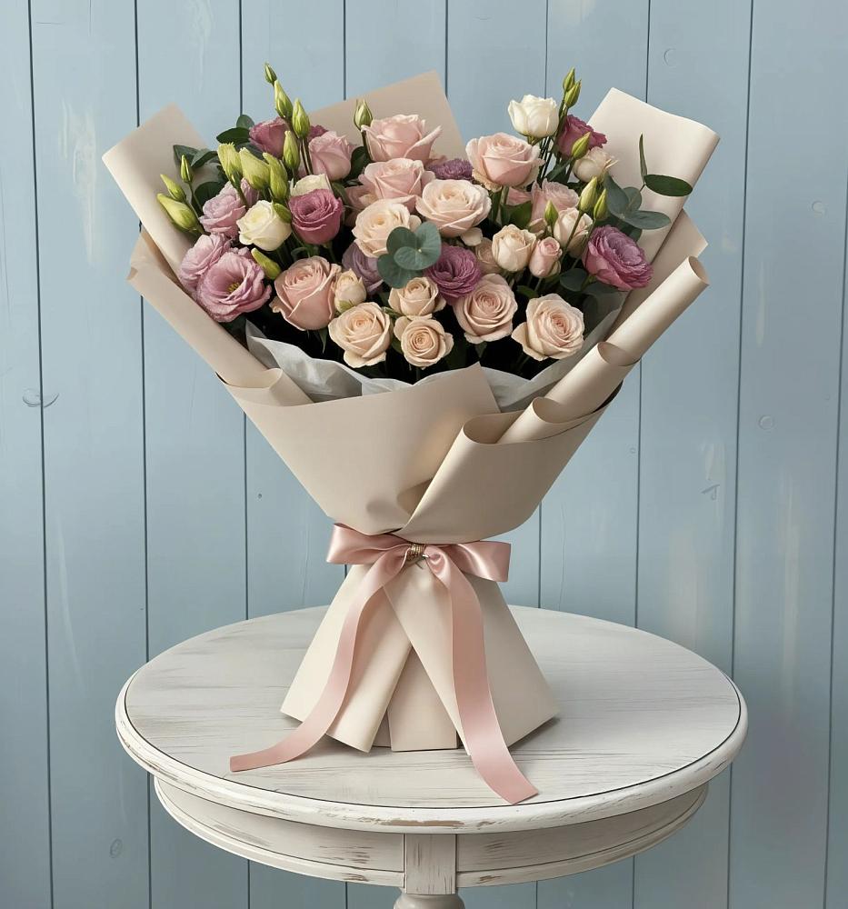 Букет цветов из: Розы и Лизиантусы в Тарбагатае Республики Бурятия