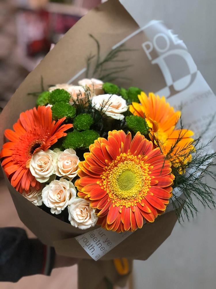 Букет цветов из: Герберы, Хризантемы и Розы в Тарбагатае Республики Бурятия